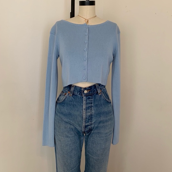 Brandy Melville blue knit button athelia cardigan - Picture 2 of 5